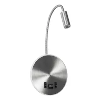 GLOBOSTAR® GOOSE  Μοντέρνο Φωτιστικό Τοίχου - Απλίκα Ξενοδοχείου Reading Light με Φορτιστή USB 3A LED 6W 540lm 36° & 360° AC 220-240V IP20 Θερμό Λευκό 2700K - CREE XPE & Lumileds SMD Chip - Νίκελ Βούρτσας - Μ15.5 x Π15 x Υ30.5cm