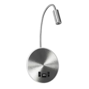 GLOBOSTAR® GOOSE  Μοντέρνο Φωτιστικό Τοίχου - Απλίκα Ξενοδοχείου Reading Light με Φορτιστή USB 3A LED 6W 540lm 36° & 360° AC 220-240V IP20 Θερμό Λευκό 2700K - CREE XPE & Lumileds SMD Chip - Νίκελ Βούρτσας - Μ15.5 x Π15 x Υ30.5cm