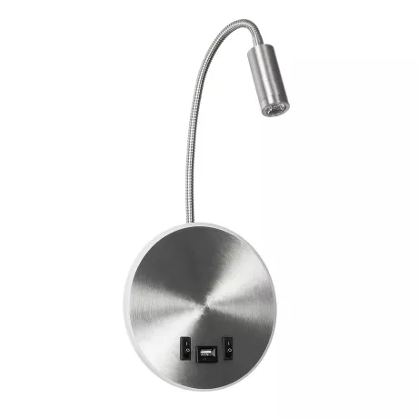GLOBOSTAR® GOOSE  Μοντέρνο Φωτιστικό Τοίχου - Απλίκα Ξενοδοχείου Reading Light με Φορτιστή USB 3A LED 6W 540lm 36° & 360° AC 220-240V IP20 Θερμό Λευκό 2700K - CREE XPE & Lumileds SMD Chip - Νίκελ Βούρτσας - Μ15.5 x Π15 x Υ30.5cm