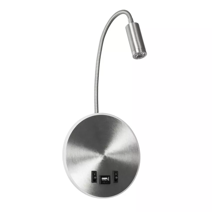 GLOBOSTAR® GOOSE  Μοντέρνο Φωτιστικό Τοίχου - Απλίκα Ξενοδοχείου Reading Light με Φορτιστή USB 3A LED 6W 540lm 36° & 360° AC 220-240V IP20 Θερμό Λευκό 2700K - CREE XPE & Lumileds SMD Chip - Νίκελ Βούρτσας - Μ15.5 x Π15 x Υ30.5cm