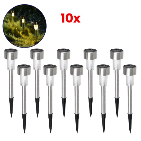 ΣΕΤ 10 Τεμαχίων Αυτόνομα Ηλιακά Φωτιστικά LED SMD 1W 40lm με Ενσωματωμένη Μπαταρία 600mAh - Φωτοβολταϊκό Πάνελ με Αισθητήρα Ημέρας-Νύχτας Αδιάβροχο IP65 Φανάρι Κήπου Στρογγυλό Θερμό Λευκό 2700K