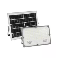 GLOBOSTAR® LUMOVOX  Προβολέας LED 200W 10000lm 120° DC 5V με Φωτοβολταϊκό Panel 5V 12W & Επαναφορτιζόμενη Μπαταρία Li-ion 3.2V 10000mAh Αδιάβροχο IP67 Ψυχρό Λευκό 6000K - 180 x SMD2835 Sanan Chip - Γκρι Ανθρακί - Μ29.5 x Π5.5 x Υ19cm