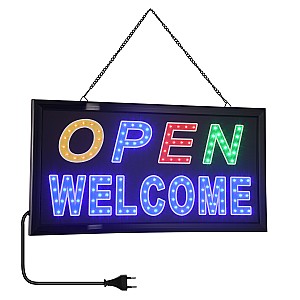 Glint® Φωτιστικό Ταμπέλα Led Σήμανσης Open Welcome Με Πρίζα Ac 230V Μ48Xπ25Xυ2Cm