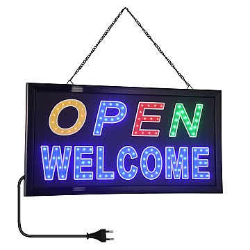 Glint® Φωτιστικό Ταμπέλα Led Σήμανσης Open Welcome Με Πρίζα Ac 230V Μ48Xπ25Xυ2Cm