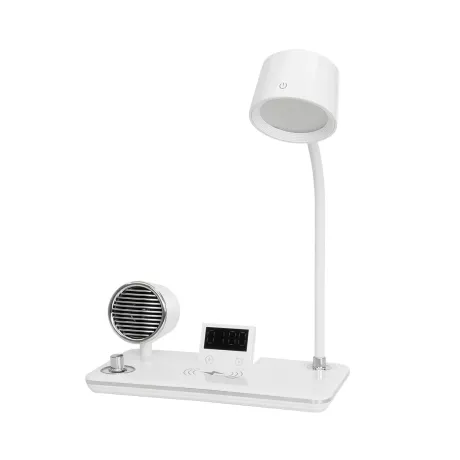 GLOBOSTAR® OLDY  Μοντέρνο Επιτραπέζιο Φωτιστικό Γραφείου με Ασύρματη Φόρτιση 15W 3A, 5W Bluetooth Ηχείο & Ψηφιακό Ρολόι LED 3W 300lm 120° DC 5V με USB-C IP20 Ρυθμιζόμενο Λευκό CCT με Αφή 2700K/4500K/6000K Dimmable - Sanan SMD Chip - Λευκό - Μ13 x Π25 