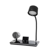 GLOBOSTAR® OLDY  Μοντέρνο Επιτραπέζιο Φωτιστικό Γραφείου με Ασύρματη Φόρτιση 15W 3A, 5W Bluetooth Ηχείο & Ψηφιακό Ρολόι LED 3W 300lm 120° DC 5V με USB-C IP20 Ρυθμιζόμενο Λευκό CCT με Αφή 2700K/4500K/6000K Dimmable - Sanan SMD Chip - Μαύρο - Μ13 x Π25 