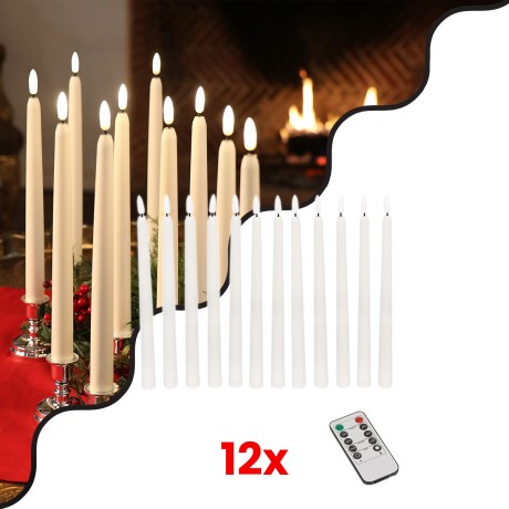 GLOBOSTAR® CANDLESTICKS  Διακοσμητικό Κερi Κηροπηγίου με Εφέ Κινούμενης Φλόγας & IR Ασύρματο Χειριστήριο LED 0.5W 25lm 180° DC 3V με 2xAA Μπαταρίες IP20 Θερμό Λευκό 2700K - Λευκό - Μ2 x Π2 x Υ27.5cm - Πακέτο 12 Τεμαχίων