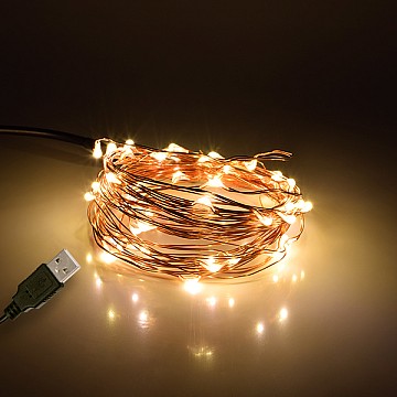 Glint® Διακοσμητική Γιρλάντα 5 Μέτρων 50 Led Usb 5 Volt 3 Watt Με Χάλκινο Συρμάτινο Καλώδιο Θερμό Λευκό 3000K