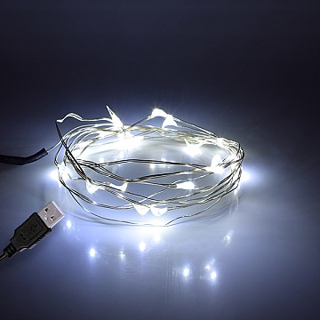 Glint® Διακοσμητική Γιρλάντα 2 Μέτρων 20 Led Usb 5 Volt 1.2 Watt Με Ασημένιο Συρμάτινο Καλώδιο Ψυχρό Λευκό 6000K