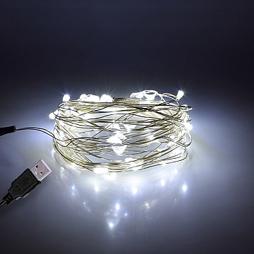 Glint® Διακοσμητική Γιρλάντα 5 Μέτρων 50 Led Usb 5 Volt 3 Watt Με Ασημένιο Συρμάτινο Καλώδιο Ψυχρό Λευκό 6000K