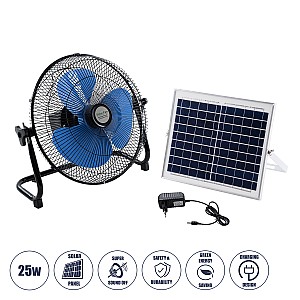 Solaro-Fan Glint® Solar Fan Αυτόνομος Ηλιακός Επιδαπέδιος Ανεμιστήρας 25W 2 Λειτουργιών Ρεύματος Με Ac 220-240V Ή Με Φωτοβολταϊκό Panel 9V 12W & Επαναφορτιζόμενη Μπαταρία Li-Ion 7.4V 4400Mah - 12 Ταχύτητες - Ενσωματωμένο Usb 2.0 Charger Συσκευών - Ip2