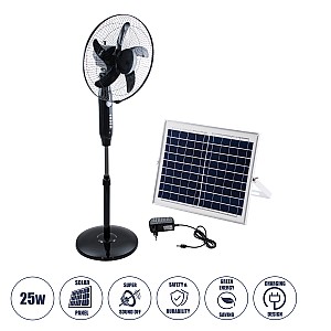 Solara-Fan Glint® Solar Fan Αυτόνομος Ηλιακός Επιδαπέδιος Ανεμιστήρας 25W 2 Λειτουργιών Ρεύματος Με Ac 220-240V Ή Με Φωτοβολταϊκό Panel 9V 12W & Επαναφορτιζόμενη Μπαταρία Li-Ion 7.4V 4400Mah - 3 Ταχύτητες - Ενσωματωμένο Usb 2.0 Charger Συσκευών - Ip20