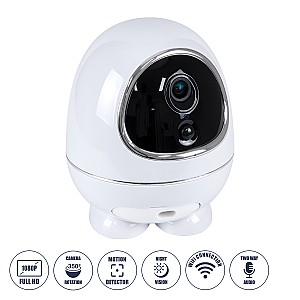 Glint® Rechargeable Table Camera Wifi Hd 1080P 3Mp 350° 5200Mah Two Way Audio & Motion Detection - Επαναφορτιζόμενη Επιτραπέζια Κάμερα Wifi Hd 1080P 350° 5200Mah Διπλή Κατέυθυνση Ομιλίας Με Ανιχνευτή Κίνησης - Λευκό