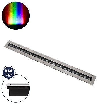 Underground-Remvi Glint® Χωνευτό Φωτιστικό Wall Washer Δαπέδου Led 24W 2040Lm 10° Dc 24V Αδιάβροχο Ip68 L100 X W9 X H7.2Cm Rgbw Dmx512 - Ανοξείδωτο Ατσάλι