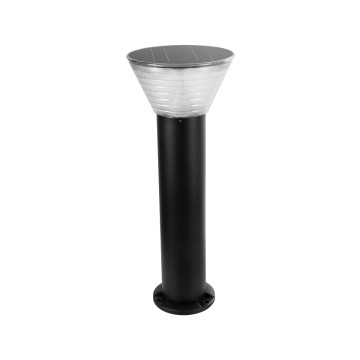 GLOBOSTAR® VEGGIE  Φωτιστικό Κολωνάκι Κήπου LED 10W 500lm 120° με Ενσωματωμένο Φωτοβολταϊκό Panel 6V 2W & Επαναφορτιζόμενη Μπαταρία Li-ion 3.2V 1800mAh με Αισθητήρα Ημέρας-Νύχτας Αδιάβροχο IP65 Ψυχρό Λευκό 6000K - Sanan SMD Chip - Μαύρο- Μ23 x Π23 x Υ