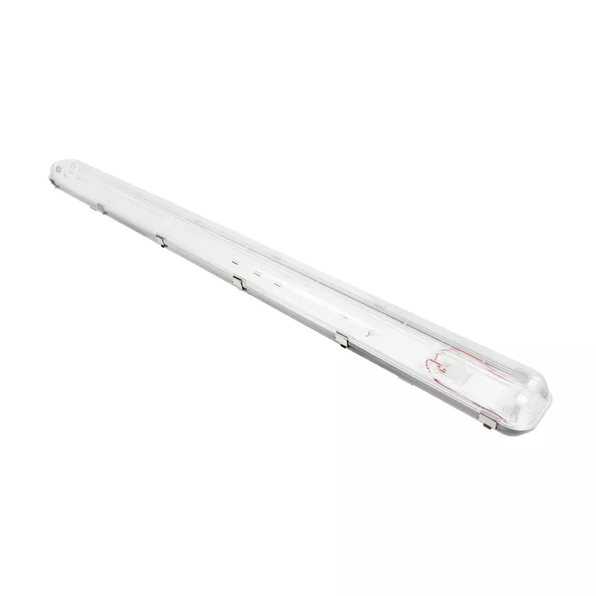 GLOBOSTAR® VIGAS  Γραμμικό Βιομηχανικό Φωτιστικό Σκαφάκι Tri-Proof με Μεταλλικά Clips για 2 x Λάμπες T8 G13 120cm Τύπου Φθορίου LED Τροφοδοσίας Ενός Άκρου 120° AC 220-240V Αδιάβροχο IP65 - Γκρι με Διάφανο Κάλυμμα Πλαστικό PC - Μ126 x Π10 x Υ8cm