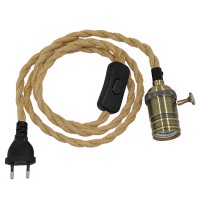 GLOBOSTAR® WHIP  Μοντέρνο DIY Φωτιστικό με Πλεκτό Καλώδιο, Ντουί 1 x E27, Διακόπτη On/Off & Πρίζα AC 220-240V IP20 - Μπεζ & Μπρούτζινο - Μ150 x Π5.8 x Υ5.8cm