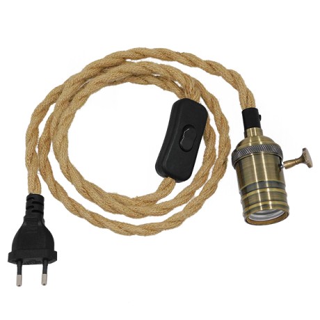 GLOBOSTAR® WHIP  Μοντέρνο DIY Φωτιστικό με Πλεκτό Καλώδιο, Ντουί 1 x E27, Διακόπτη On/Off & Πρίζα AC 220-240V IP20 - Μπεζ & Μπρούτζινο - Μ150 x Π5.8 x Υ5.8cm
