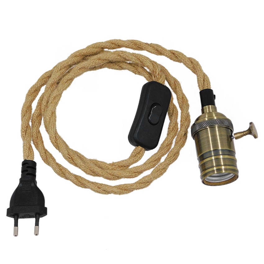 GLOBOSTAR® WHIP  Μοντέρνο DIY Φωτιστικό με Πλεκτό Καλώδιο, Ντουί 1 x E27, Διακόπτη On/Off & Πρίζα AC 220-240V IP20 - Μπεζ & Μπρούτζινο - Μ150 x Π5.8 x Υ5.8cm