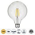 Glint® Λάμπα Led Long Filament E27 G125 Γλόμπος 8W 800Lm 360° Ac 220-240V Ip20 Φ12.5 X Υ18Cm Θερμό Λευκό 2700K Με Διάφανο Γυαλί - Dimmable