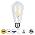 Glint® Λάμπα Led Long Filament E27 St64 Αχλάδι 4W 400Lm 360° Ac 220-240V Ip20 Φ6.4 X Υ14Cm Θερμό Λευκό 2700K Με Διάφανο Γυαλί Dimmable