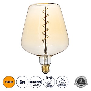 Glint® Λάμπα Led Soft S Spiral Filament E27 Nt170 Brandy Γλόμπος 6W 420Lm 360° Ac 220-240V Ip20 Φ17 X Υ23Cm Ultra Θερμό Λευκό 2200K Με Μελί Γυαλί - Dimmable