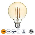 Glint® Led Long Filament Bulb E27 G95 Globe 12W 1080Lm 360° Ac 220-240V Ip20 D9.5 X H13.5Cm Ultra Θερμό Λευκό 2200K Με Μελί Γυαλί - Dimmable