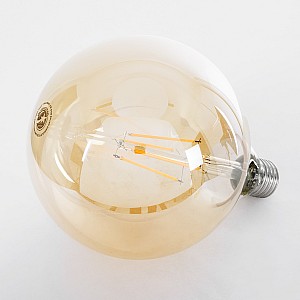 Glint® Λάμπα Led Long Filament E27 G125 Γλόμπος 8W 720Lm 360° Ac 220-240V Ip20 Φ12.5 X Υ18Cm Ultra Θερμό Λευκό 2200 K Με Μελί Γυαλί Dimmable