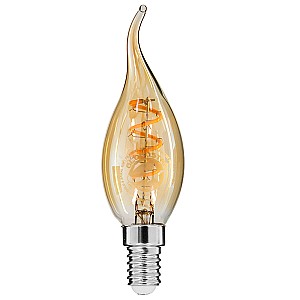 Glint® Λάμπα E14 C35T Κεράκι Led Soft Spiral Filament 4W 320 Lm 320° Ac 85-265V Φλόγα Flame Edison Retro Με Μελί Γυαλί Ultra Θερμό Λευκό 2200 K Dimmable