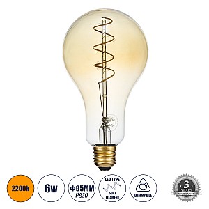 Glint® Λάμπα Led Soft S Spiral Filament E27 Ps30 Cherry Γλόμπος 4W 280Lm 360° Ac 220-240V Ip20 Φ9.5 X Υ13.4Cm Ultra Θερμό Λευκό 2200K Με Μελί Γυαλί Dimmable