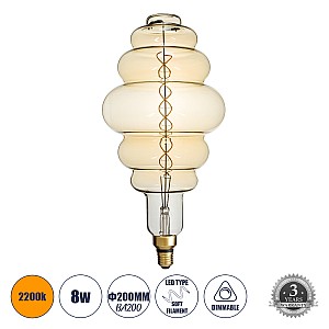 Glint® Λάμπα Led Soft S Spiral Filament E27 Bh200 Grapes Γλόμπος 8W 560Lm 360° Ac 220-240V Ip20 Φ20 X Υ41Cm Ultra Θερμό Λευκό 2200K Με Μελί Γυαλί - Dimmable