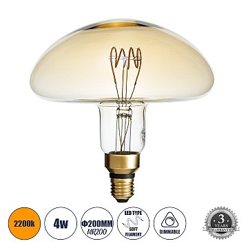 Glint® Filament E27 Λάμπα Led Mr200 Mushroom 4W 280Lm Ultra Θερμό Λευκό 2200K με Μελί Γυαλί Dimmable Φ20 X Υ20Cm