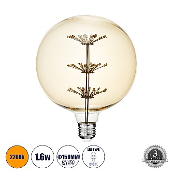 Glint® Mtx Diode Hp E27 Bll150 Mtx Balloon Λάμπα LED 1.6W 140Lm 360° Θερμό Λευκό 2200K Με Μελί Γυαλί