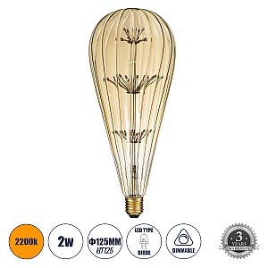 Glint® Λάμπα Led Mtx Diode Hp E27 Bt125 Bombshell Γλόμπος 1.8W 158Lm 360° Ac 220-240V Ip20 Φ12.5 X Υ29Cm Ultra Θερμό Λευκό 2200K Με Μελί Γυαλί - Dimmable