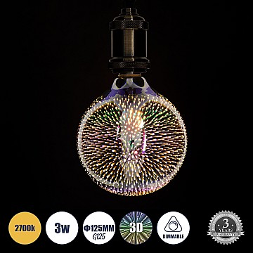 Glint® Λάμπα Led Long Filament E27 G125 Γλόμπος 3D Galaxy Effect Γλόμπος 3W 201Lm 360° Ac 220-240V Ip20 Φ12.5 X Υ18Cm Θερμό Λευκό 2700K Με Galaxy Mirror Γυαλί - Dimmable