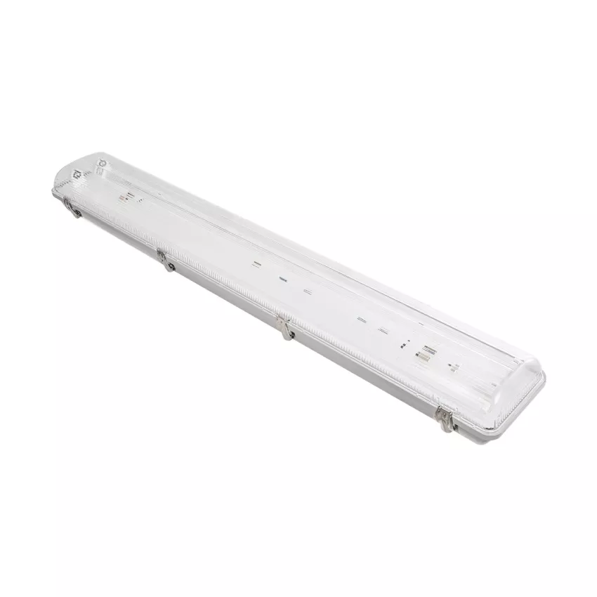 GLOBOSTAR® VIGAS  Γραμμικό Βιομηχανικό Φωτιστικό Σκαφάκι Tri-Proof με Μεταλλικά Clips για 2 x Λάμπες T8 G13 90cm Τύπου Φθορίου LED Τροφοδοσίας Ενός Άκρου 120° AC 220-240V Αδιάβροχο IP65 - Γκρι με Διάφανο Κάλυμμα Πλαστικό PC - Μ100 x Π15 x Υ10cm