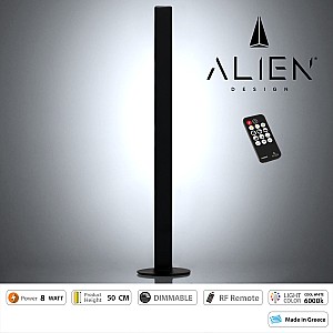 Glint® Alien Design Diva  Minimal Nordic Μεταλλικό Φωτιστικό Επιτραπέζιο - Πορτατίφ - Λαμπατέρ Μαύρο Led 8W 1120Lm Με Ασύρματο Χειριστήριο Rf & Dimmer Ip20 Ψυχρό Λευκό 6000K Μ3 X Π1.6 X Υ50Cm