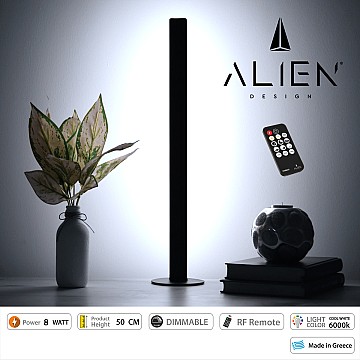 Glint® Alien Design Diva  Minimal Nordic Μεταλλικό Φωτιστικό Επιτραπέζιο - Πορτατίφ - Λαμπατέρ Μαύρο Led 8W 1120Lm Με Ασύρματο Χειριστήριο Rf & Dimmer Ip20 Ψυχρό Λευκό 6000K Μ3 X Π1.6 X Υ50Cm