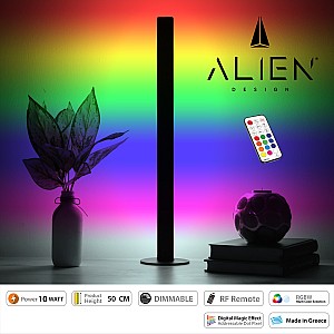 Glint® Alien Design Diva  Minimal Nordic Μεταλλικό Φωτιστικό Επιτραπέζιο - Πορτατίφ - Λαμπατέρ Μαύρο Led 10W 1500Lm Με Ασύρματο Χειριστήριο Rf & Dimmer Ip20 Πολύχρωμο Rgbw Ψηφιακή Με Τρεχούμενα Εφέ  Μ3 X Π1.6 X Υ50Cm