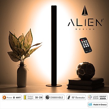 Glint® Alien Design Diva  Minimal Nordic Μεταλλικό Φωτιστικό Επιτραπέζιο - Πορτατίφ - Λαμπατέρ Μαύρο Led 8W 960Lm Με Ασύρματο Χειριστήριο Rf & Dimmer Ip20 Θερμό Λευκό 3000K Μ3 X Π1.6 X Υ50Cm