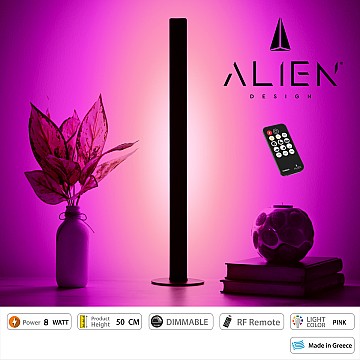 Glint® Alien Design Diva  Minimal Nordic Μεταλλικό Φωτιστικό Επιτραπέζιο - Πορτατίφ - Λαμπατέρ Μαύρο Led 8W 800 Lm Με Ασύρματο Χειριστήριο Rf & Dimmer Ip20 Ροζ Μ3 X Π1.6 X Υ50Cm