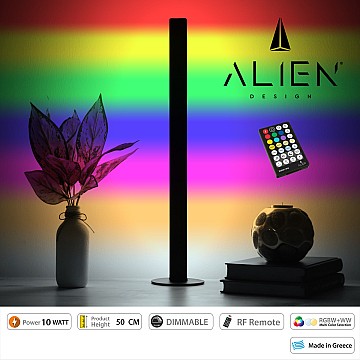 Glint® Alien Design Diva  Minimal Nordic Μεταλλικό Φωτιστικό Επιτραπέζιο - Πορτατίφ - Λαμπατέρ Μαύρο Led 10W 1500Lm Με Ασύρματο Χειριστήριο Rf & Dimmer Ip20 Πολύχρωμο + Cct - Rgbw + Ww Μ3 X Π1.6 X Υ50Cm