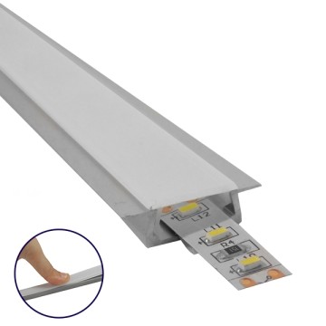 GLOBOSTAR® ALP-LINEAR RECCA  Χωνευτό Προφίλ Αλουμινίου με Λευκό Γαλακτερό Πατητό Κάλυμμα για Ταινίες LED IP20 - Ασημί & Λευκό - Μ100 x Π2.2 x Υ0.7cm