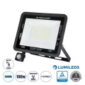 GLOBOSTAR® AURORA  Προβολέας με Ανιχνευτή PIR / Αισθητήρα Κίνησης LED 100W 12500lm 120° AC 220-240V Αδιάβροχο IP67 Ψυχρό Λευκό 6000K - Lumileds SMD Chip  - Μαύρο Ματ - Μ25 x Π6.5 x Υ27.5cm