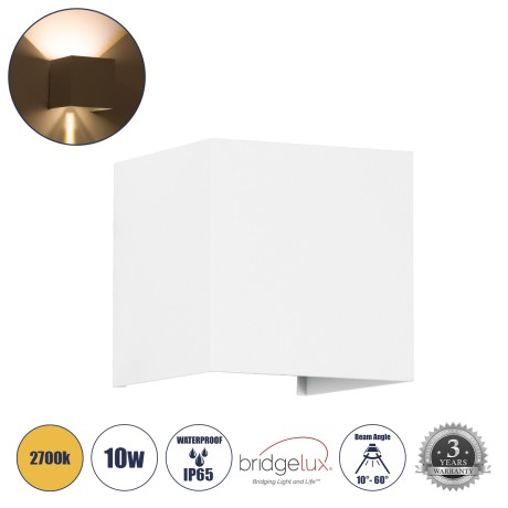 GLOBOSTAR® AXIS-S  Μοντέρνο Φωτιστικό Τοίχου - Απλίκα LED 10W 1150lm 5°/60° AC 220-240V Αδιάβροχο IP65 Θερμό Λευκό 2700K - Bridgelux COB Chip & TÜV SÜD Driver - Λευκό Ματ - Μ10 x Π10 x Υ10cm