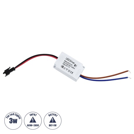 GLOBOSTAR® CCVOLT  Τροφοδοτικό/Μετασχηματιστής SELV 3W 0.27A DC 7-11V - από AC 220-240V σε DC 7-11V IP20 - Μ4.5 x Π3 x Υ2.5cm