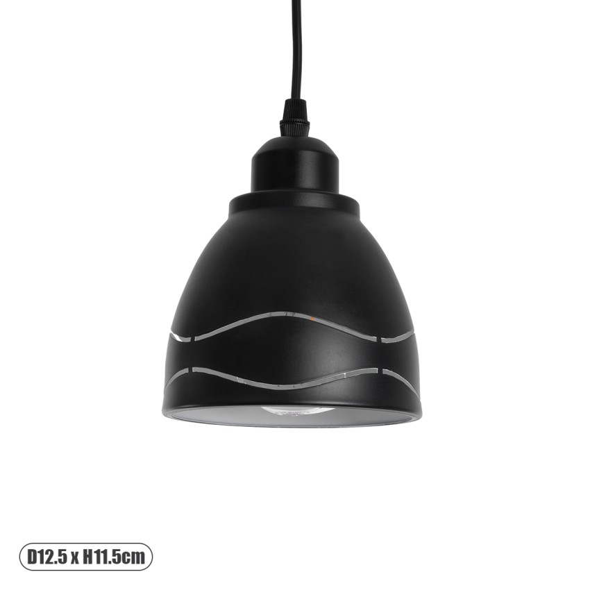 GLOBOSTAR® COOLIE  Μοντέρνο Κρεμαστό Φωτιστικό Οροφής με Ντουί 1 x E27 AC 220-240V IP20 - Μαύρο & Ασημί - Μ12.5 x Π12.5 x Υ11.5cm