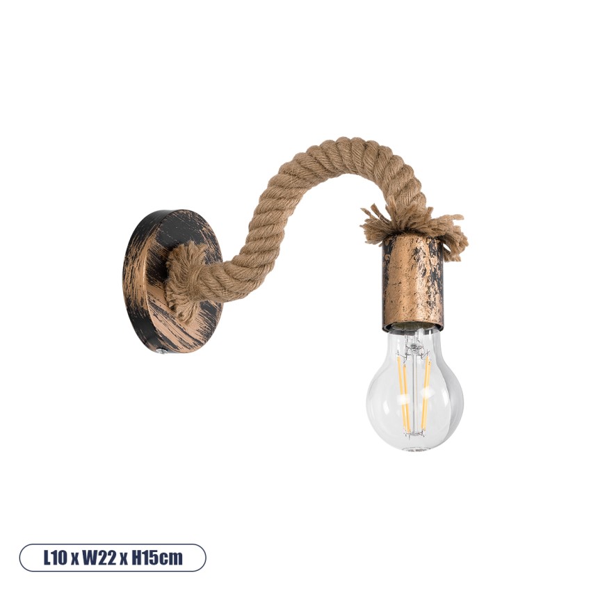 GLOBOSTAR® DAKER  Vintage Φωτιστικό Τοίχου - Απλίκα με Ντουί 1 x E27 AC 220-240V IP20 - Χάλκινο Εφέ Σκουριάς & Μπεζ - Μ10 x Π22 x Υ15cm