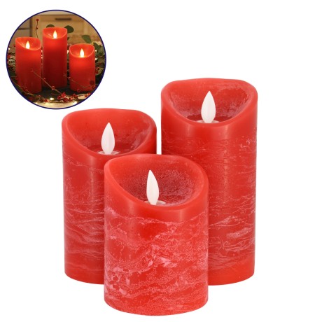 GLOBOSTAR® FIREFLAME  Διακοσμητικό Κερί Παραφίνης με Εφέ Κινούμενης Φλόγας & IR Ασύρματο Χειριστήριο LED 0.5W 25lm 120° DC 3V με 2xAA Μπαταρίες IP20 Θερμό Λευκό 2700K Dimmable - Κόκκινο - Μ7.5 x Π7.5 x Υ15cm - Πακέτο 3 Τεμαχίων