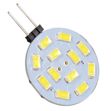 GLOBOSTAR® G4SIDE  Λάμπα G4 LED 4.5W 450lm 120° DC 12-24V IP20 Ψυχρό Λευκό 6000K Dimmable - Sanan SMD Chip - Side Pin - Μ3 x Π3 x Υ0.8cm